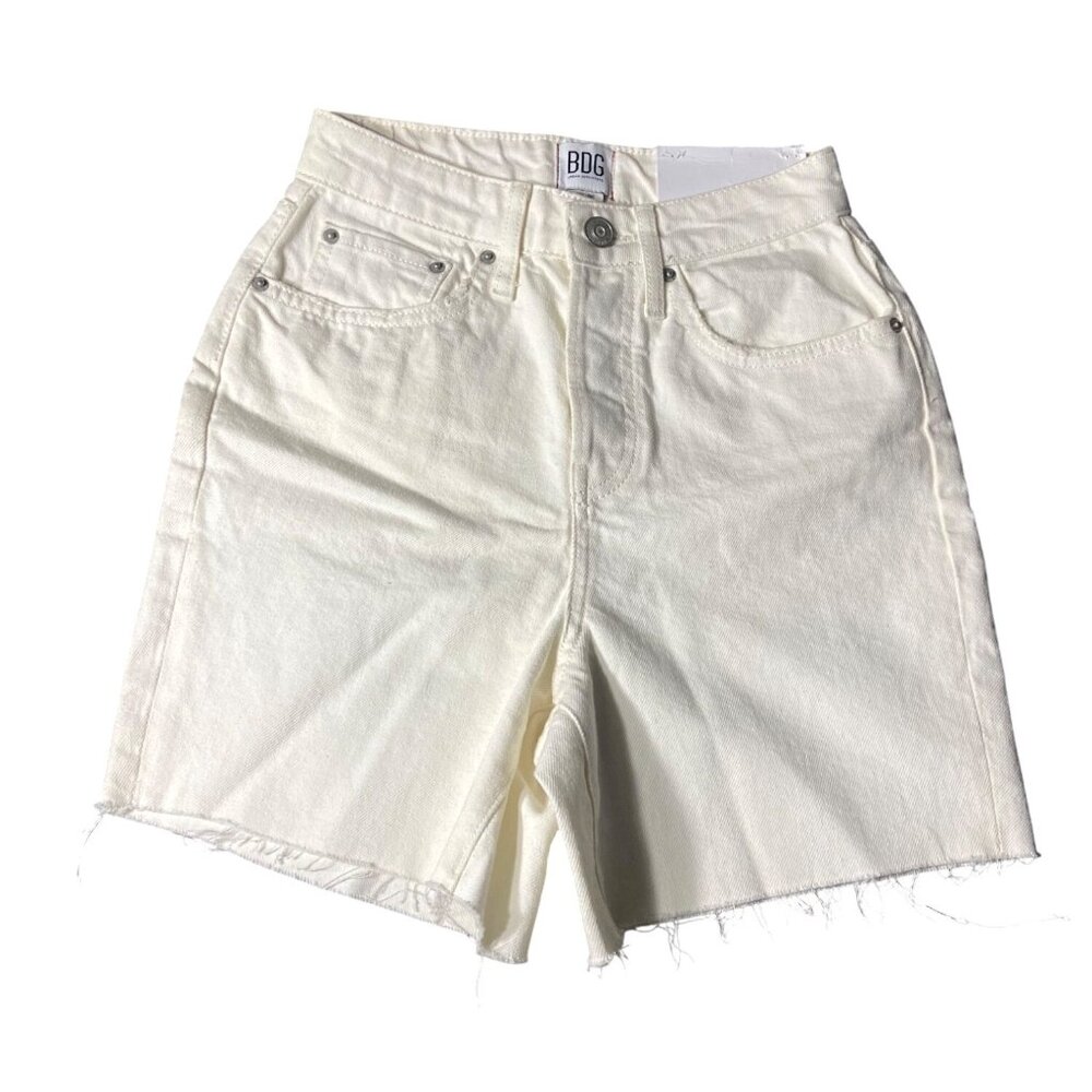 BDG Womens 90s White Denim Shorts High-Waisted 5-Pocket Distressed Style Button